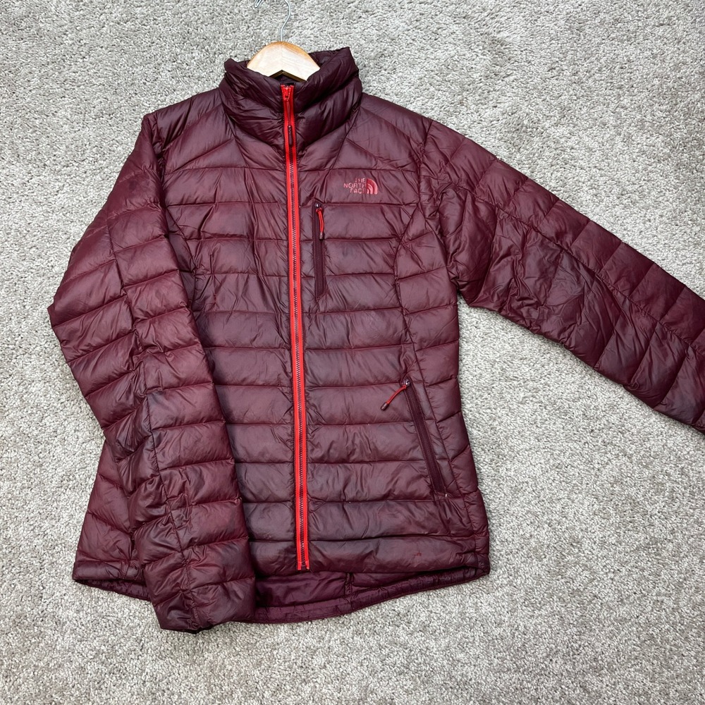 The North Face Puffer Jacket Women Small Burgundy 800 Fill Down Quilted Full Zip